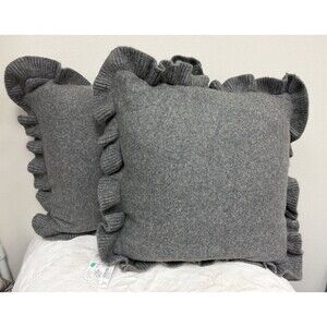 Sky Ruffle Edge Knit Set Of 2 Decorative Throw Pillows 20” X 20” Gray NEW